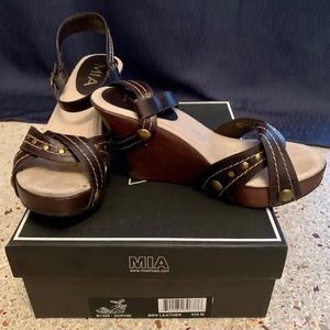 MIA Leather & Wood Retro Wedges